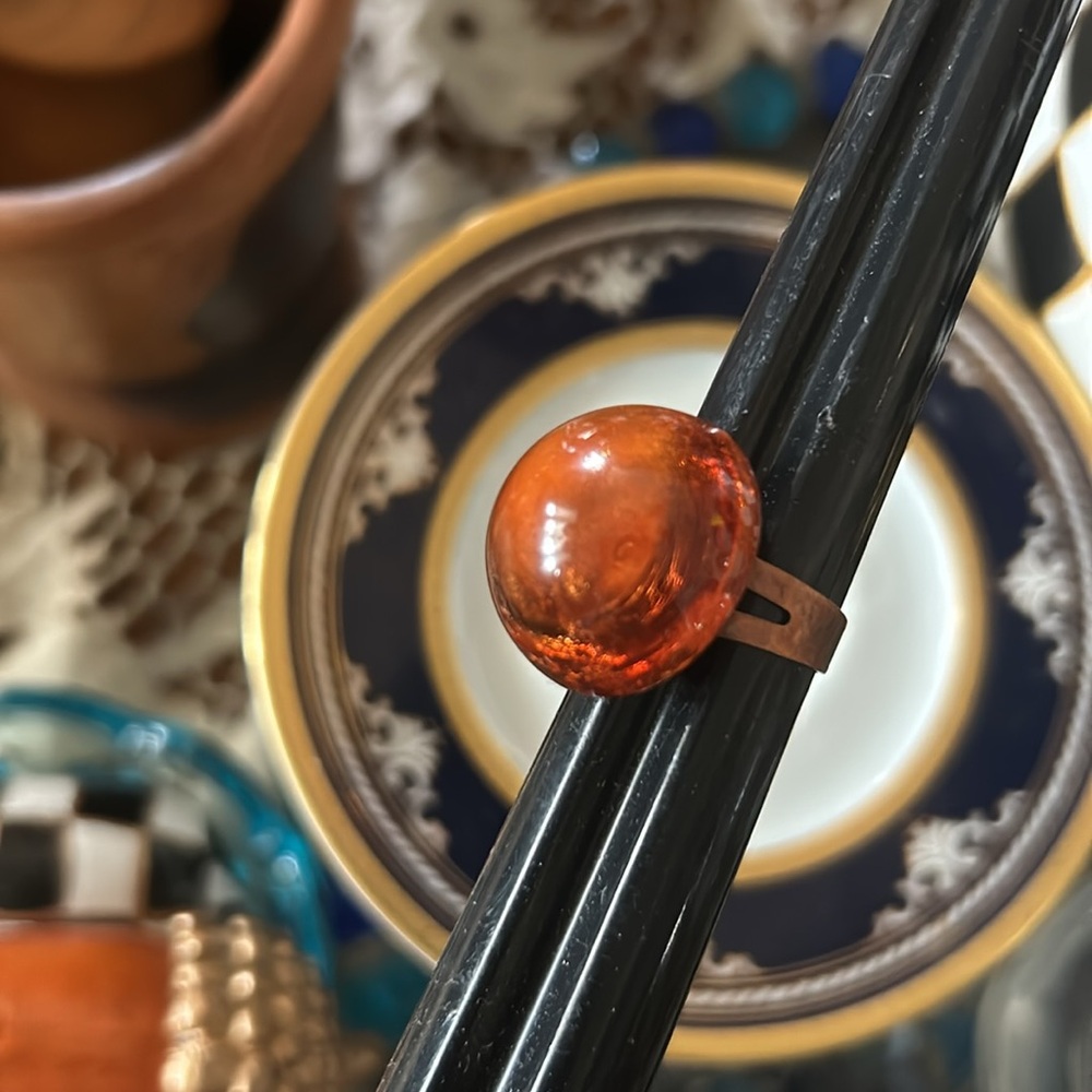 Vintage Faux Amber Lucite Dome Ring